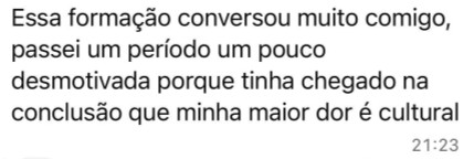 Print de aluna dizendo que a formação conversou muito com ela
