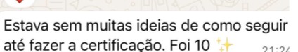 Print de aluna dizendo que a certificação foi nota 10